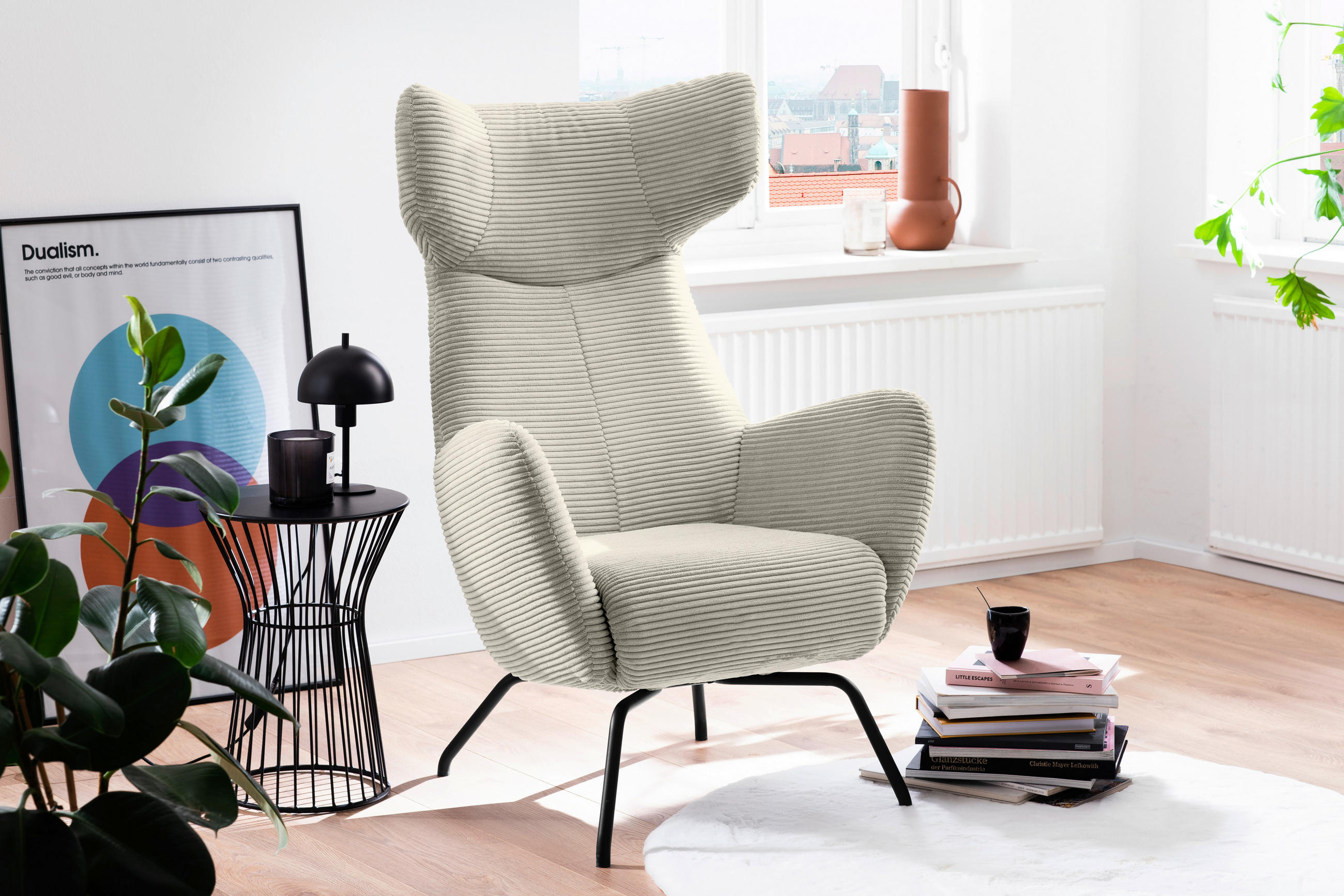OHRENSESSEL Cord Naturfarben    - Schwarz/Naturfarben, Design, Textil/Metall (79/117/82cm) - Pure Home Lifestyle