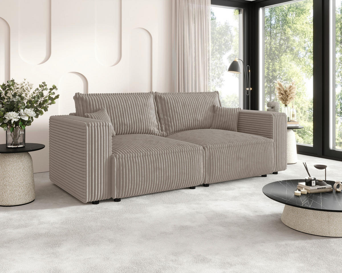 SCHLAFSOFA Cord Beige  inkl. Zierkissen, Bettkasten, Schlaffunktion  - Beige/Schwarz, MODERN, Kunststoff/Textil (250/68/104cm) - Xora