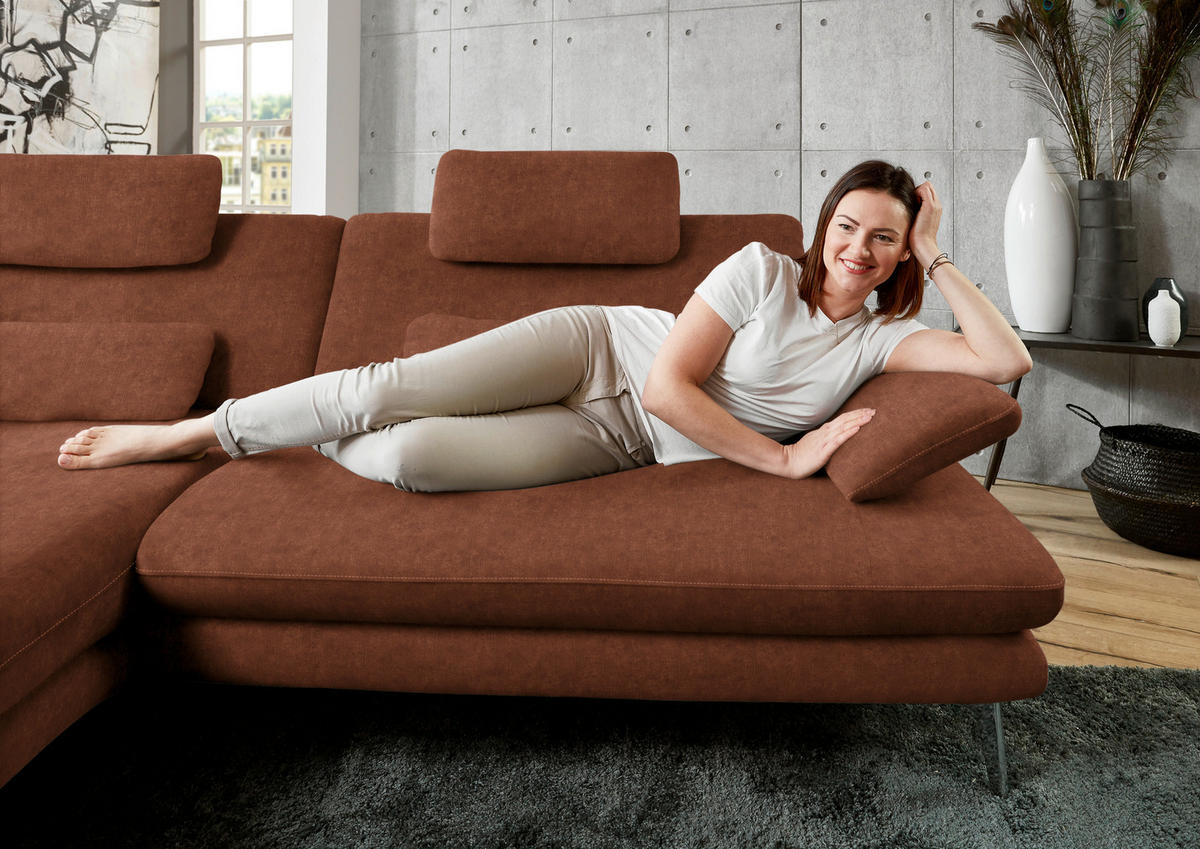 ECKSOFA in Velours Kupferfarben  - Schwarz/Kupferfarben, Design, Textil/Metall (184/284cm) - Dieter Knoll