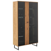 VITRINE in furniert, teilmassiv Balkeneiche Wildeiche  - Wildeiche/Anthrazit, Design, Glas/Holz (100/186/37cm) - MID.YOU