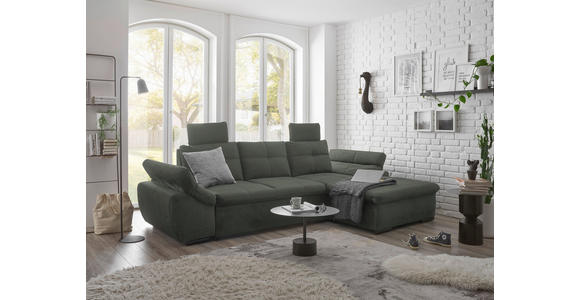 ECKSOFA in Mikrovelours Dunkelgrün - Dunkelgrün/Schwarz, KONVENTIONELL, Kunststoff/Textil (275/170cm) - Carryhome