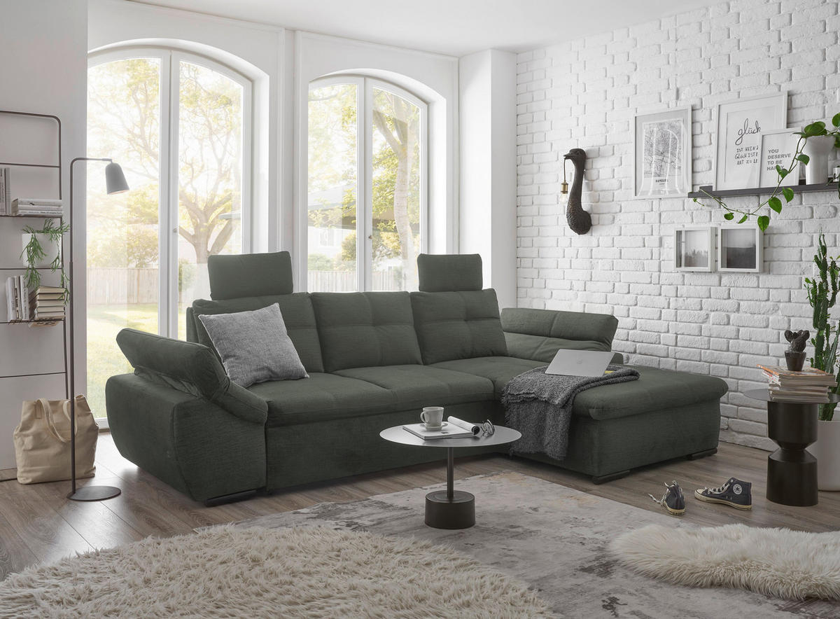 ECKSOFA in Mikrovelours Dunkelgrün  - Dunkelgrün/Schwarz, Konventionell, Kunststoff/Textil (275/170cm) - Carryhome