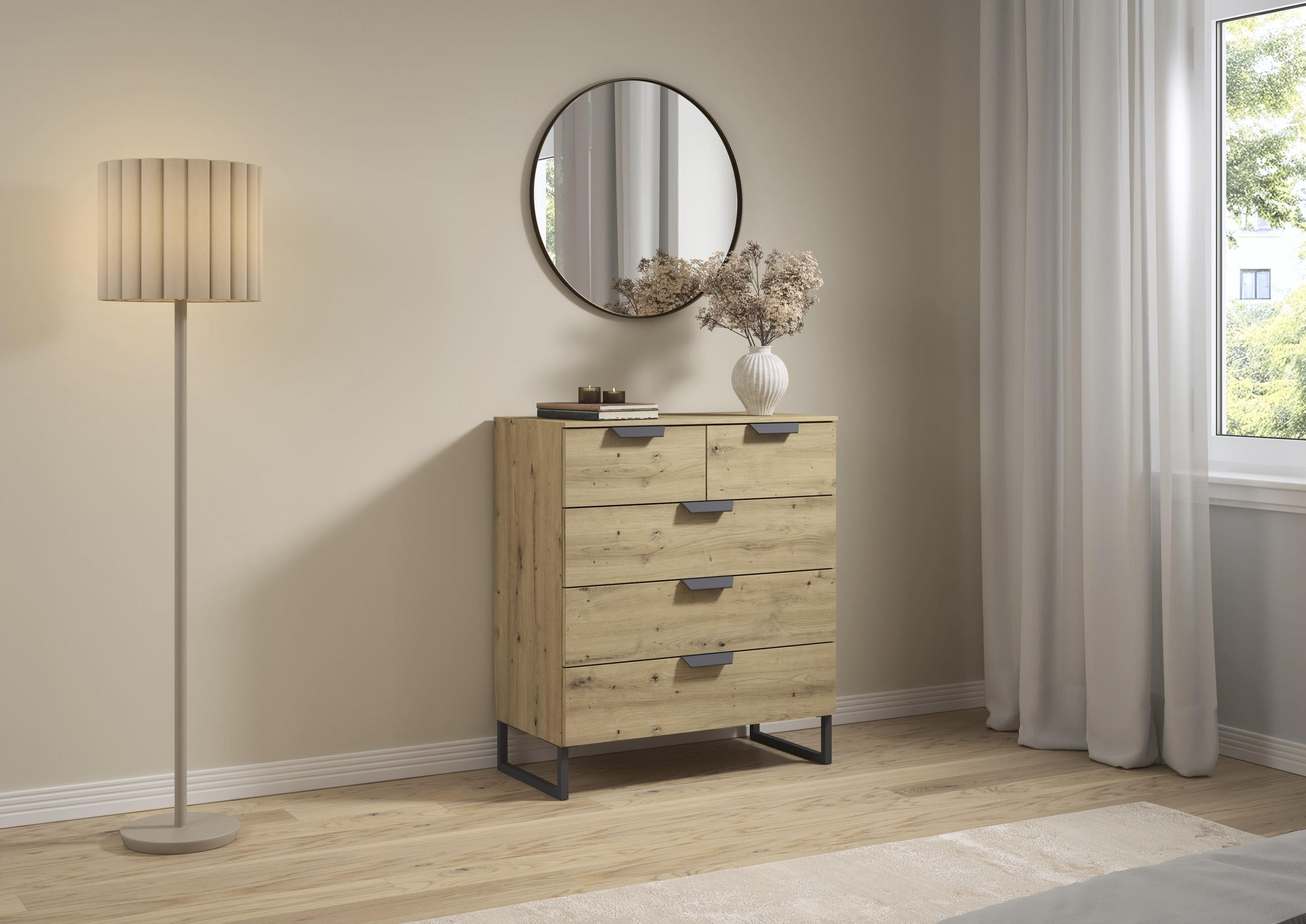 KOMMODE in 80/81/42 cm - Dunkelgrau/Eiche Artisan, Design, Holzwerkstoff/Metall (80/81/42cm) - Carryhome