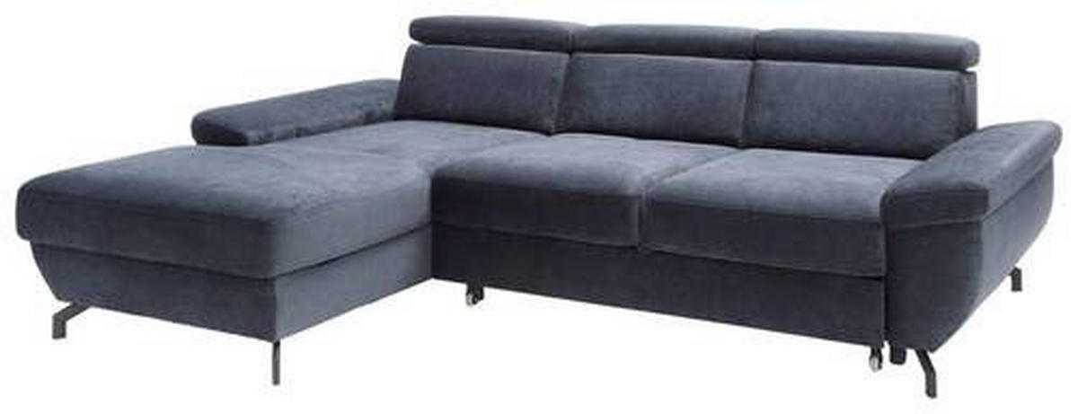 ECKSOFA in Velours Dunkelblau  - Silberfarben/Dunkelblau, Modern, Textil/Metall (182/262cm) - Trendmanufaktur