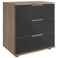 Noptieră, 52/58/38 cm, culoare aluminiu, culoare lemn stejar, gri - culoare lemn stejar/culoare aluminiu, Modern, plastic/sticlă (52/58/38cm) - P & B
