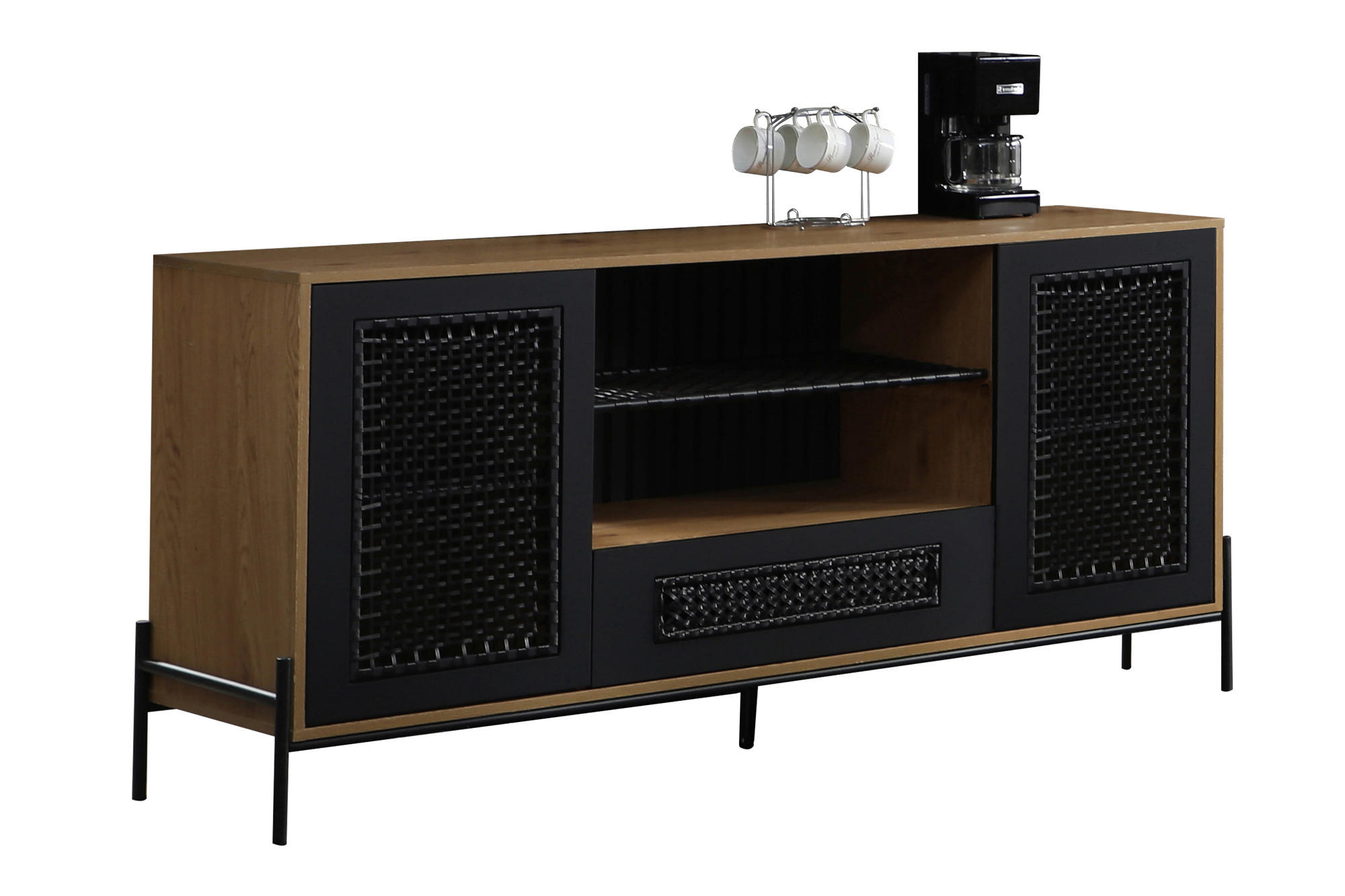 SIDEBOARD  in 164/76/43 cm  - Schwarz/Naturfarben, Design, Holzwerkstoff/Kunststoff (164/76/43cm) - Livetastic