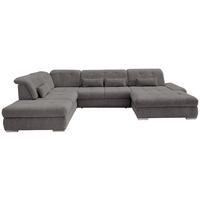 WOHNLANDSCHAFT in Chenille Braun, Grau  - Chromfarben/Braun, Design, Textil/Metall (254/376/195cm) - Livetastic