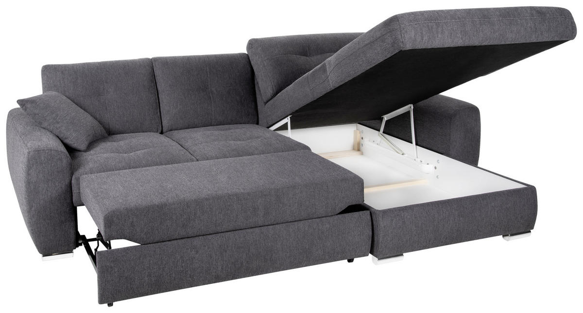 ECKSOFA in Mikrofaser Dunkelgrün  - Chromfarben/Dunkelgrün, Modern, Kunststoff/Textil (276/193cm) - Hom`in
