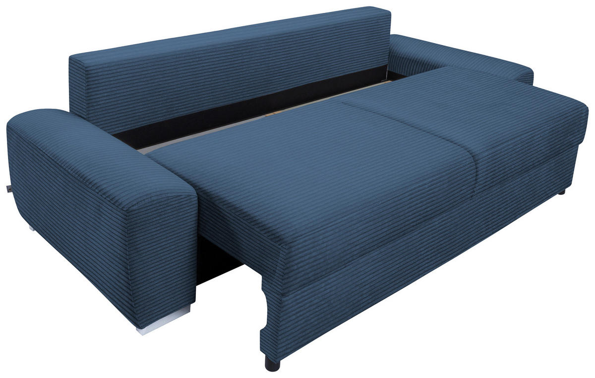 SCHLAFSOFA Cord Blau, Dunkelblau  - Chromfarben/Blau, Design, Kunststoff/Textil (258/100/148cm) - Stylife
