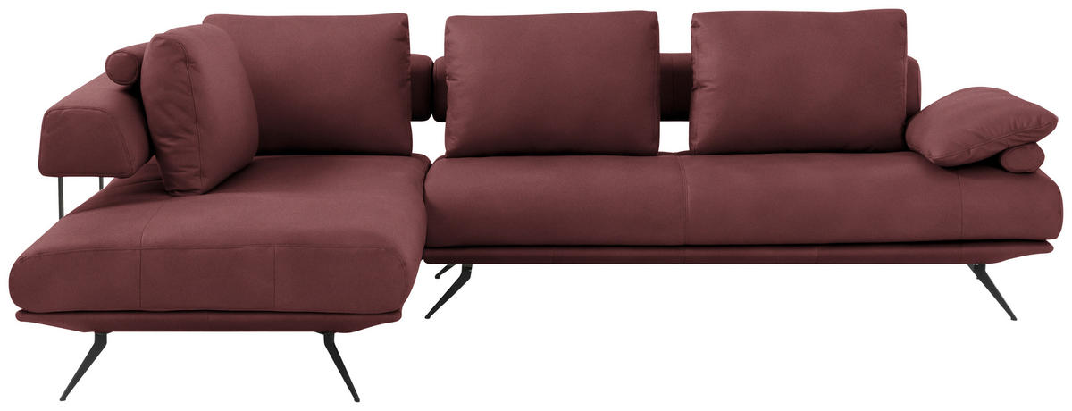 ECKSOFA in Echtleder Bordeaux  231/305 cm  - Bordeaux/Schwarz, Design, Leder/Metall (231/305cm) - Dieter Knoll