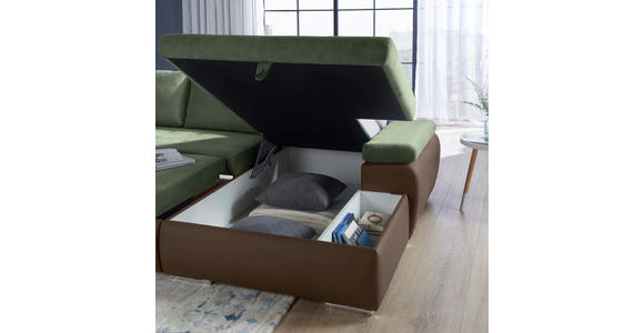 ECKSOFA in Flachgewebe Braun, Olivgrün 271/175 cm - Braun/Olivgrün, Design, Kunststoff/Textil (271/175cm) - Xora