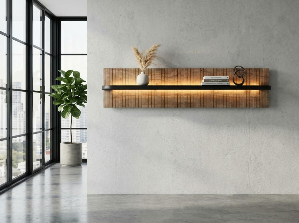 WANDREGAL Akazie massiv Grau  - Grau, KONVENTIONELL, Holz (118/25/20cm) - Livetastic