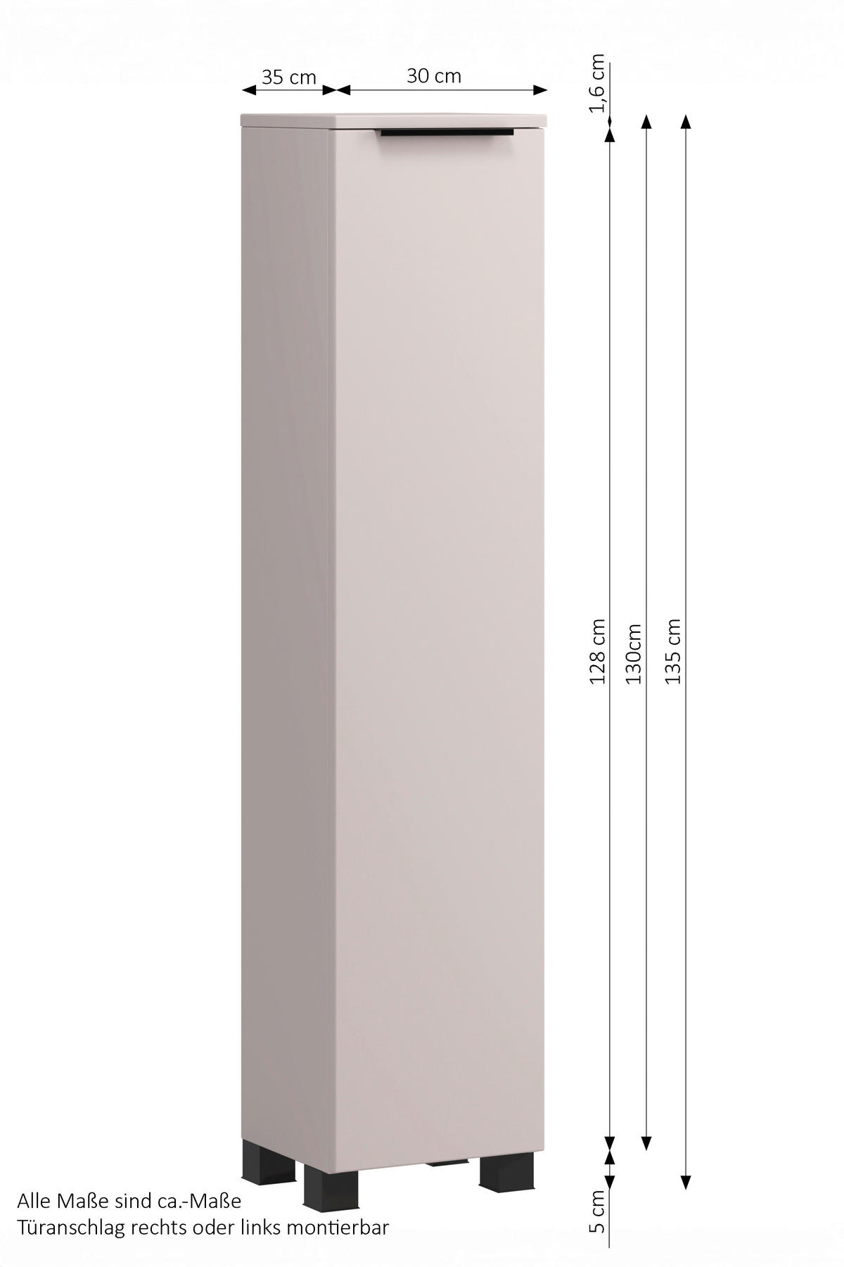 MIDISCHRANK 30/130/35 cm  - Kaschmir/Schwarz, Modern, Holzwerkstoff/Kunststoff (30/130/35cm) - Held