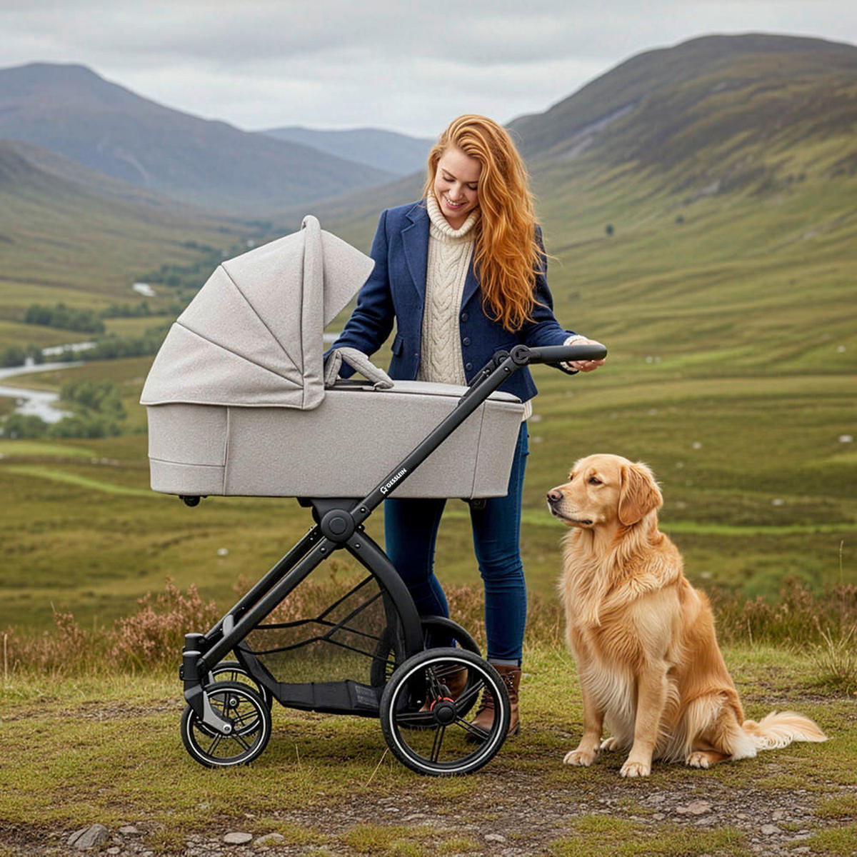 KINDERWAGENSET FX4 Swing Set  - Beigebraun/Schwarz, Basics, Textil (100/55/130cm) - Gesslein