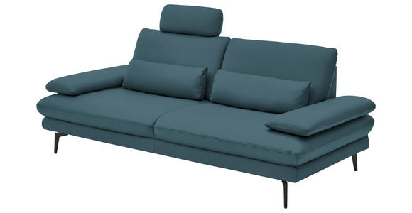 3-SITZER-SOFA in Leder Blau - Blau/Schwarz, Design, Leder/Metall (222/86/104cm) - Dieter Knoll
