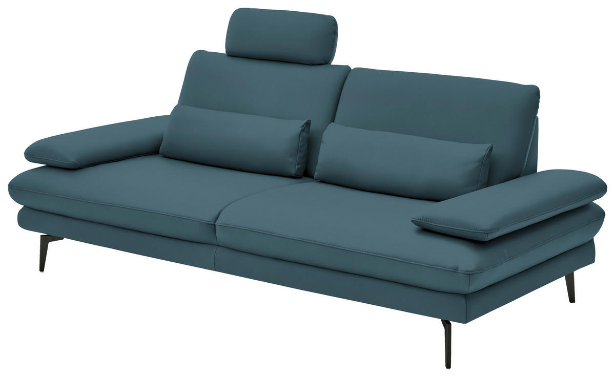 3-SITZER-SOFA in Leder Blau  - Blau/Schwarz, Design, Leder/Metall (222/86/104cm) - Dieter Knoll