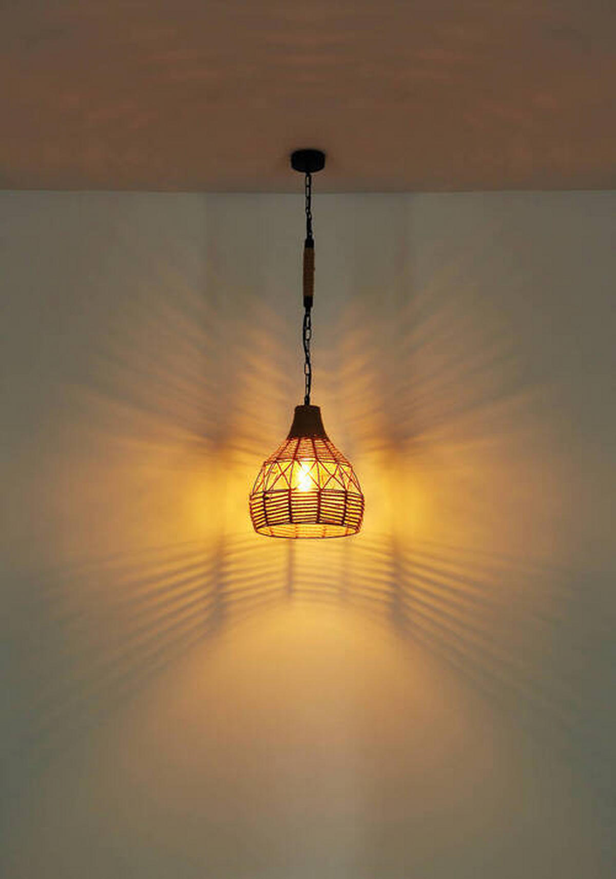 HÄNGELEUCHTE Halia 30/135 cm   - Schwarz/Braun, ROMANTIK / LANDHAUS, Naturmaterialien/Metall (30/135cm) - Globo