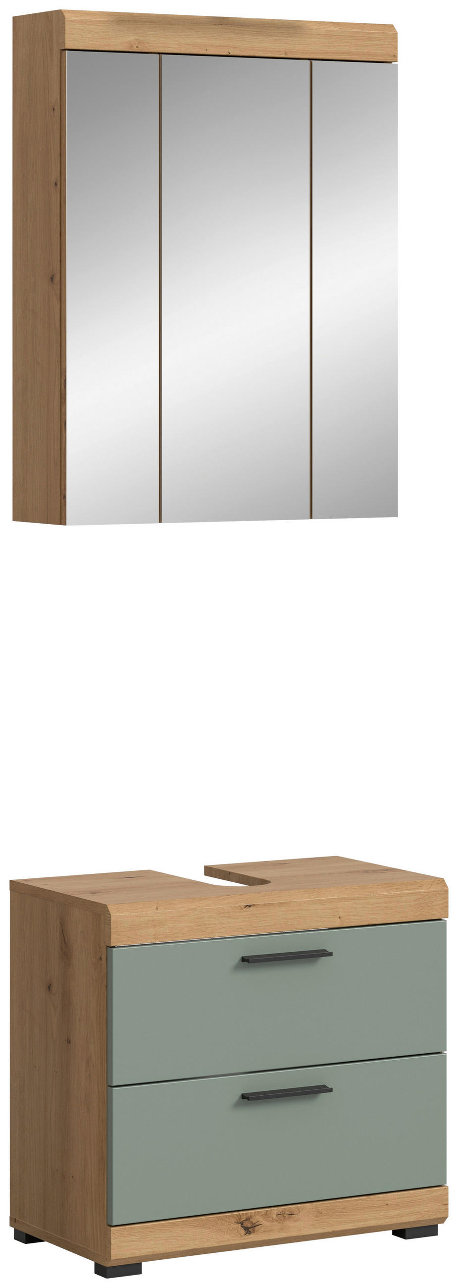 BADEZIMMER 2-teilig in 60 cm - vert sauge/noir, Modern, matière synthétique/verre (60cm) - MID.YOU
