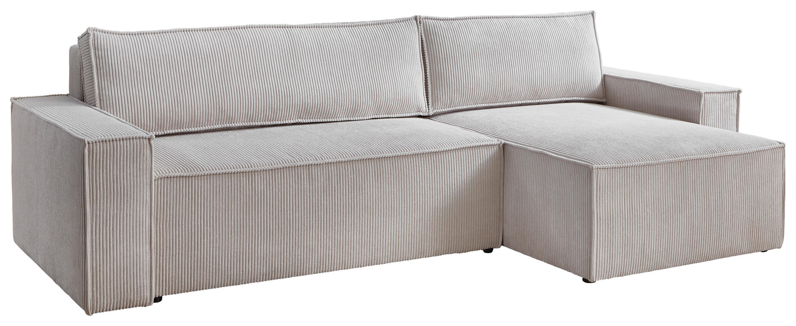 ECKSCHLAFSOFA Feincord Naturfarben  inkl. Rückenkissen, Bettkasten, Schlaffunktion, Rücken echt, Liegefläche im Originalstoff  - Schwarz/Naturfarben, MODERN, Kunststoff/Textil (266/150cm) - Carryhome