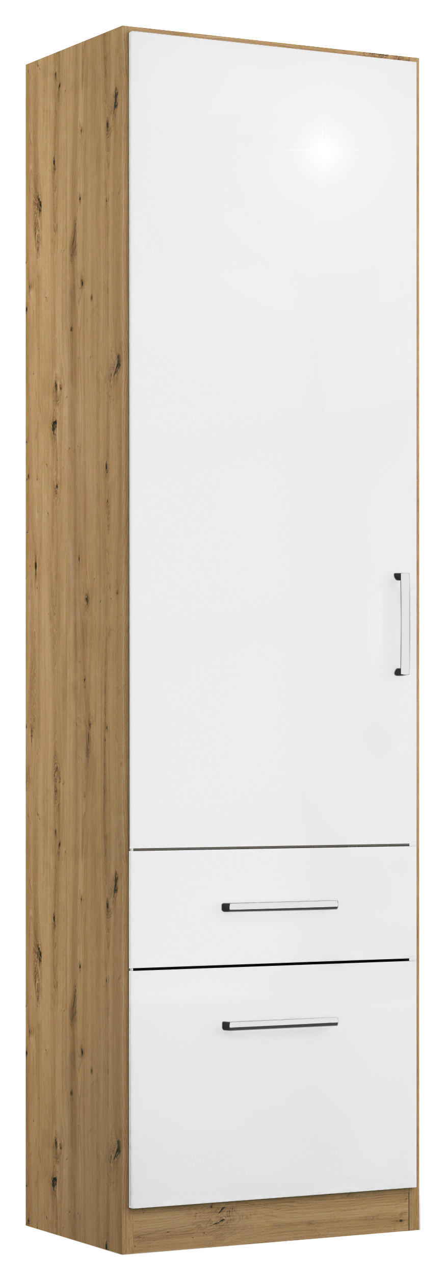 DREHTÜRENSCHRANK 47/197/54 cm,  in Eiche Artisan, Weiß Hochglanz, 1 Tür(en)  - Chromfarben/Weiß Hochglanz, MODERN, Holzwerkstoff/Kunststoff (47/197/54cm) - Rauch Möbel