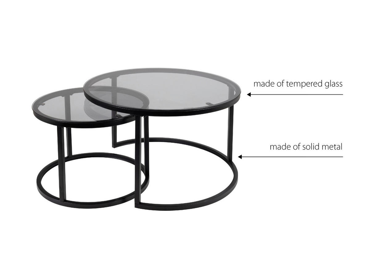 COUCHTISCHSET rund Multicolor, Schwarz, Transparent  - Transparent/Multicolor, Design, Glas/Metall (50-70/50-70/38-42cm) - MID.YOU