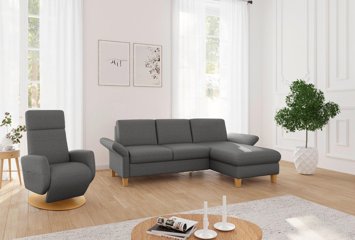 ECKSOFA ROCHELLE E Dunkelgrau Flachgewebe  - Eichefarben/Dunkelgrau, KONVENTIONELL, Holz/Textil (251/164cm) - Sit & More