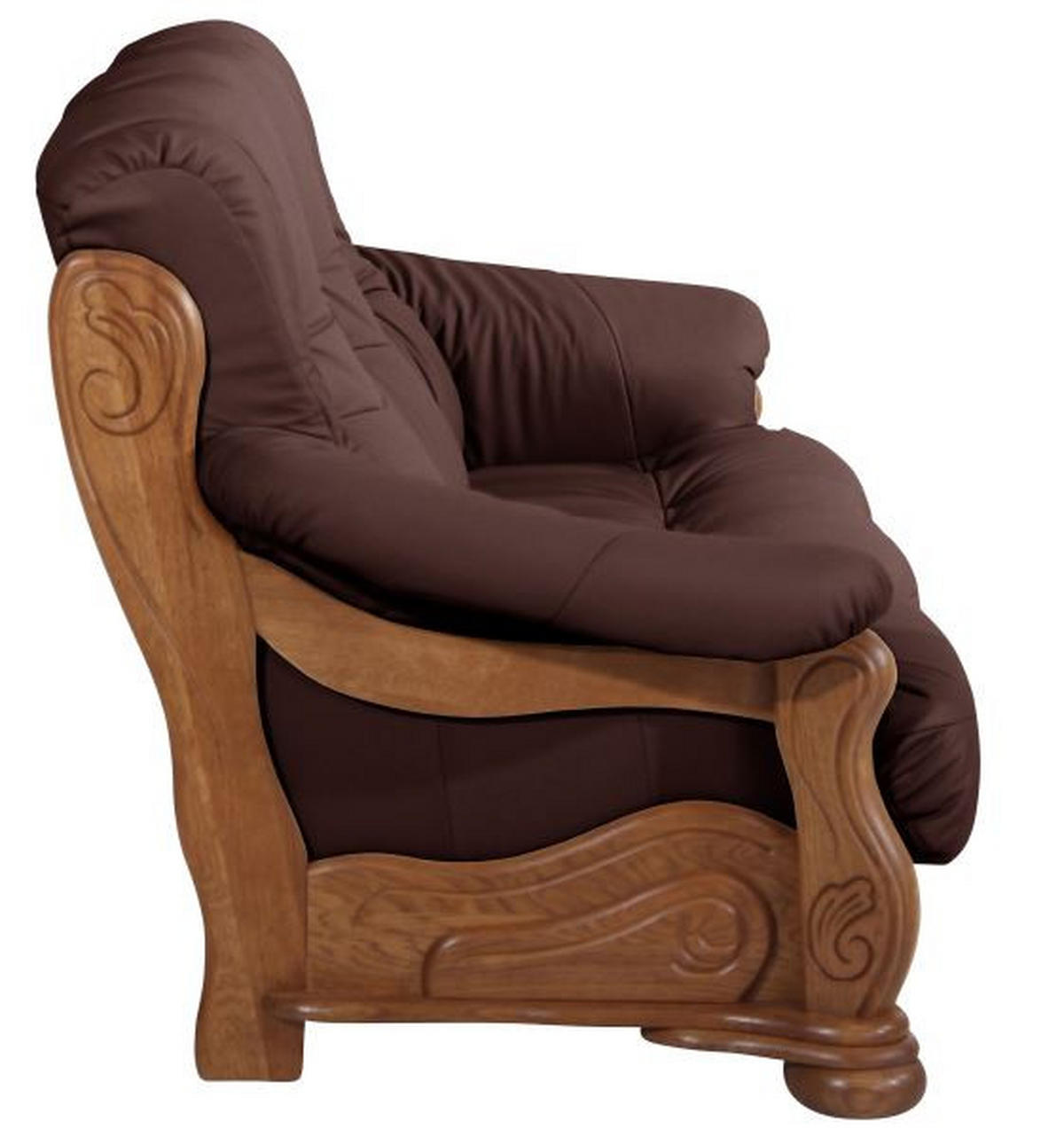 3-SITZER-SOFA in Echtleder Dunkelrot  - Eichefarben/Dunkelrot, Lifestyle, Leder/Holz (205/95/95cm) - Max Winzer