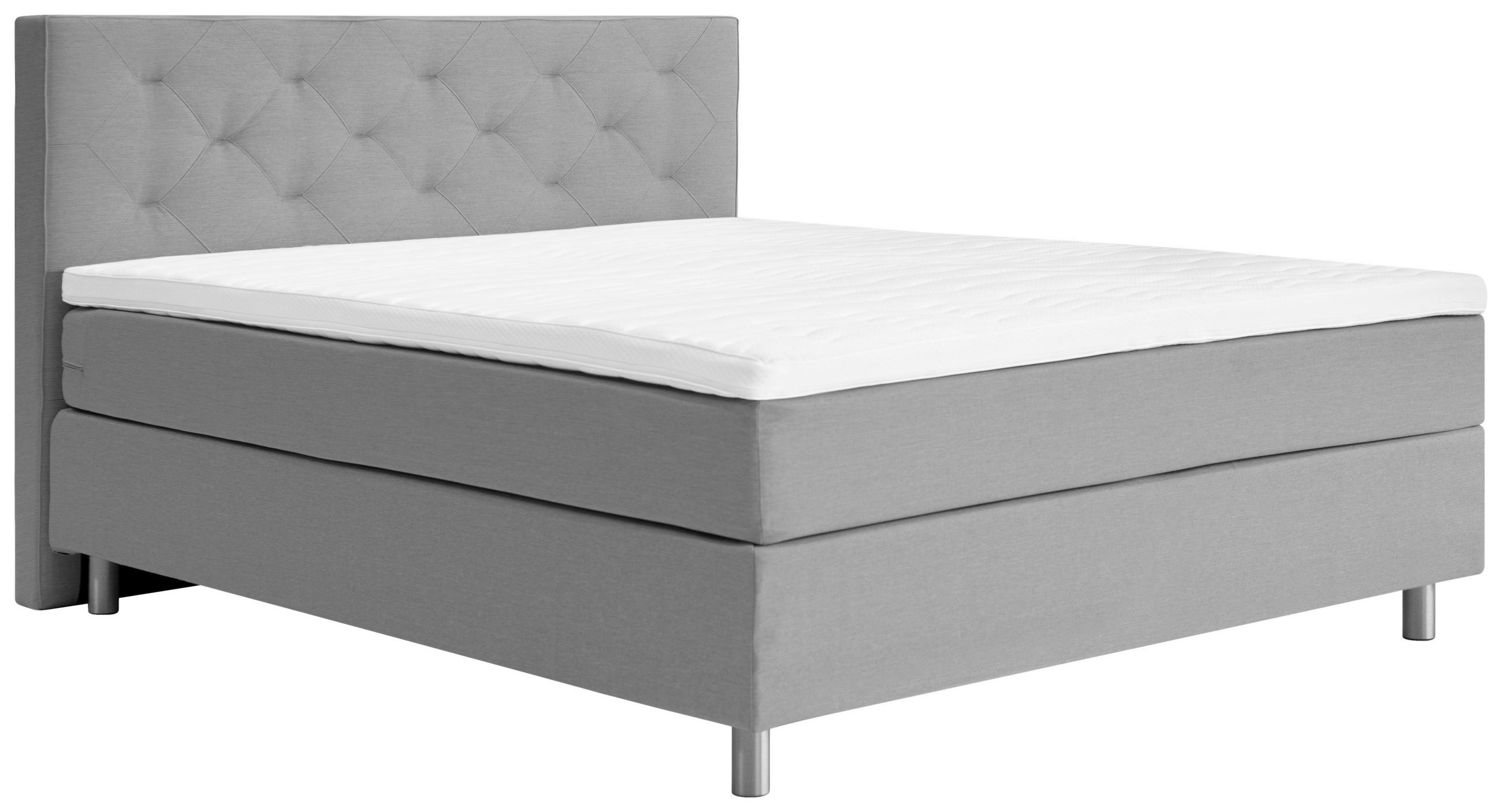 BOXSPRINGBETT 180/200 cm  in Hellgrau  - Hellgrau/Alufarben, KONVENTIONELL, Textil/Metall (180/200cm) - Welnova