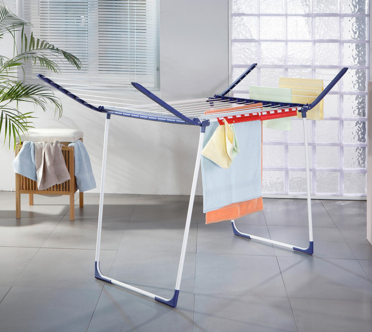 USCĂTOR DE RUFE VERTICAL - albastru/alb, Basics, plastic (87/157/66cm) - Leifheit