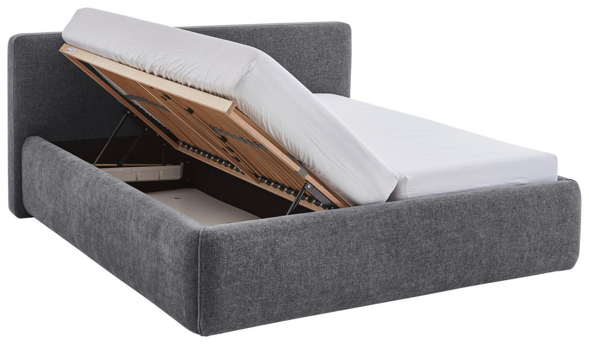 POLSTERBETT 240/200 cm,  in Grau, Bettkasten, Lattenroste,  - Birkefarben/Buchefarben, Design, Holz/Textil (240/200cm) - Xora