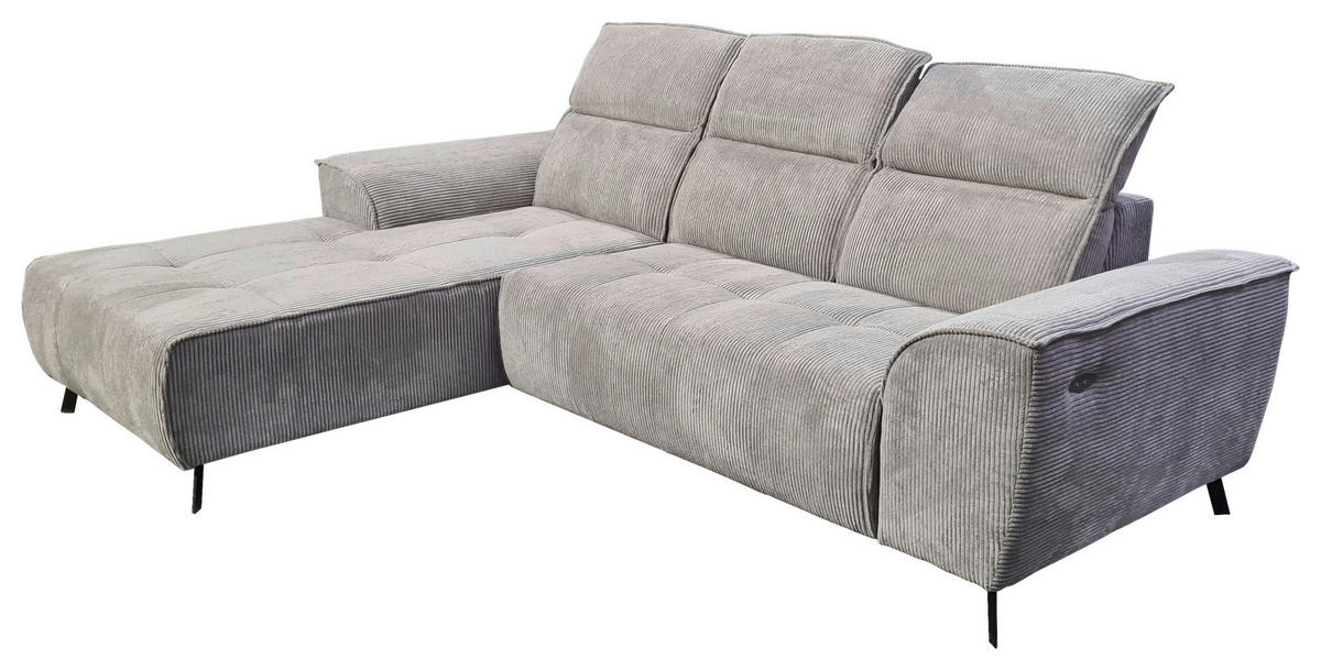 ECKSOFA Taupe Cord  - Taupe/Schwarz, KONVENTIONELL, Textil/Metall (196/290cm) - Carryhome