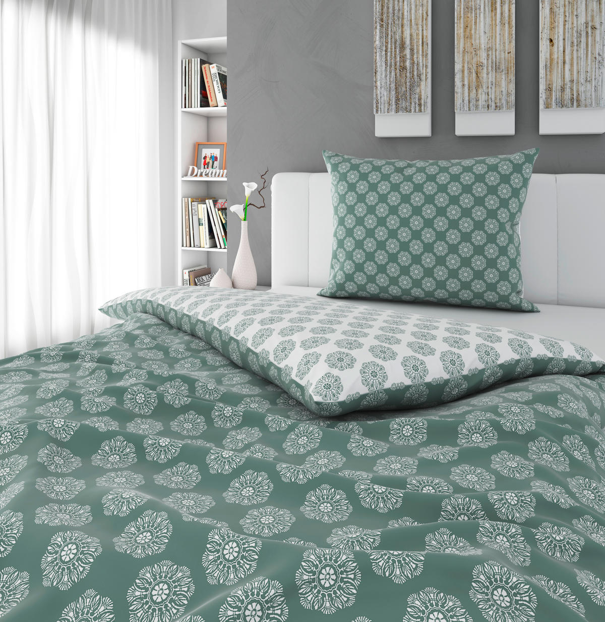 BETTWÄSCHESET Wycom Satin 160/210 cm  50 cm/70 cm  - Grün, Konventionell, Textil (160/210cm) - Esposa