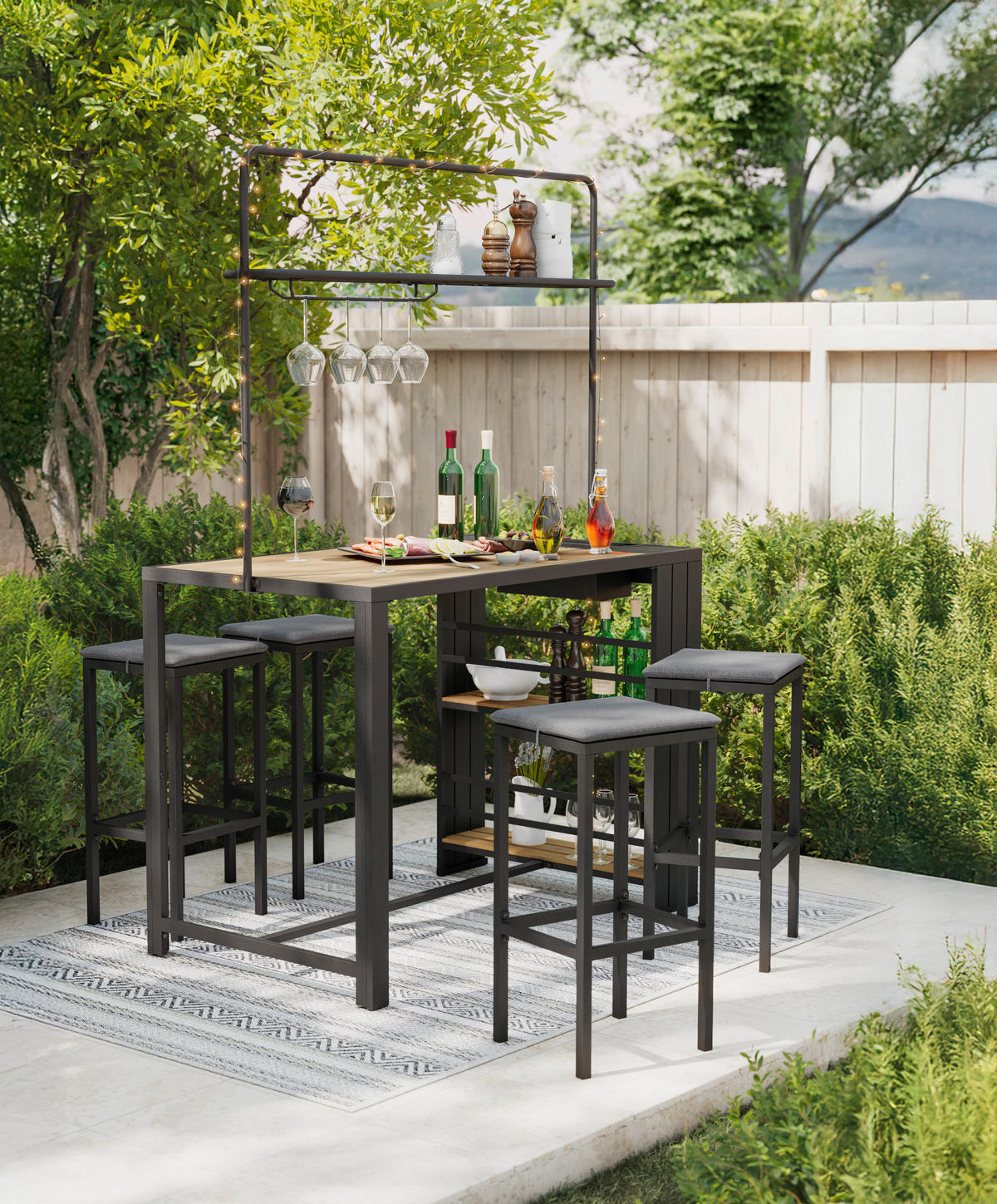 GARTENBARSET 5-teilig  - Dunkelgrau/Grau, Design, Holz/Textil (145/208/80cm) - Ambia Garden