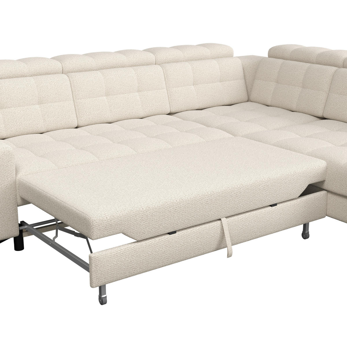 ECKSOFA BARLETTA NEW Creme Velours Bettkasten, Kopfteilverstellung, Sitztiefenverstellung, Liegefläche im Originalstoff  - Creme/Schwarz, ROMANTIK / LANDHAUS, Textil/Metall (289/228cm) - MID.YOU