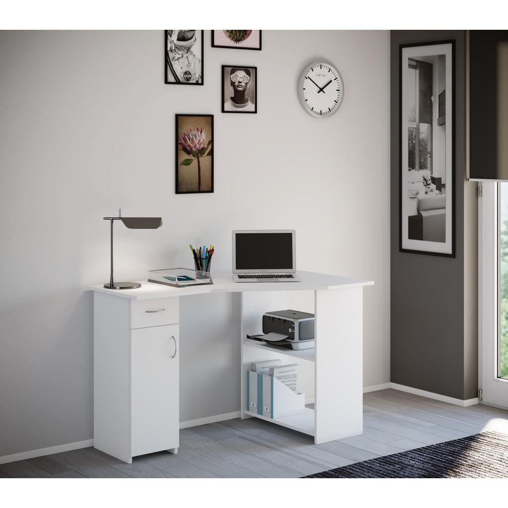 Thumbnail - Mid.you Eckschreibtisch, Weiß, Kunststoff, 1 Schubladen, Sockel, 118x76x77 cm, Regal, Arbeitszimmer, Schreibtische, Ecks...