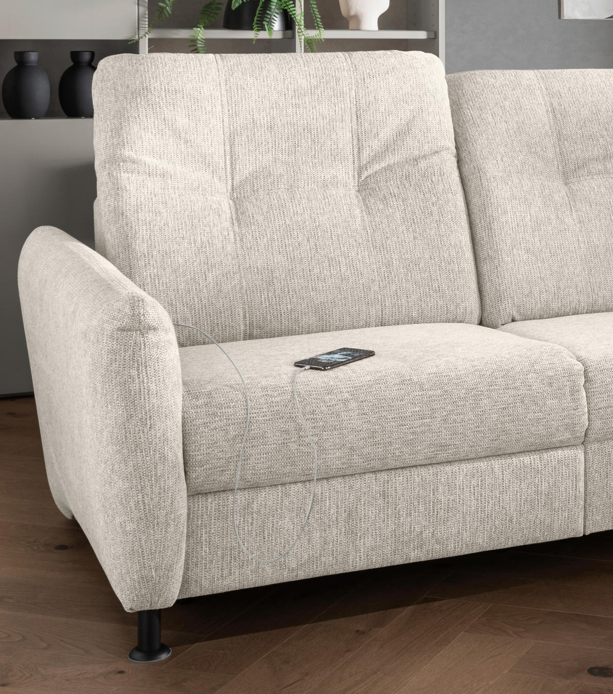 ECKSOFA in Chenille Beige  - Beige/Schwarz, Modern, Textil/Metall (270/198cm) - Livetastic