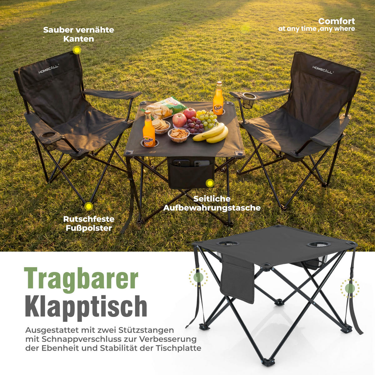 CAMPINGGARNITUR - Schwarz, Basics, Textil/Metall (43/79/43cm) - Modante