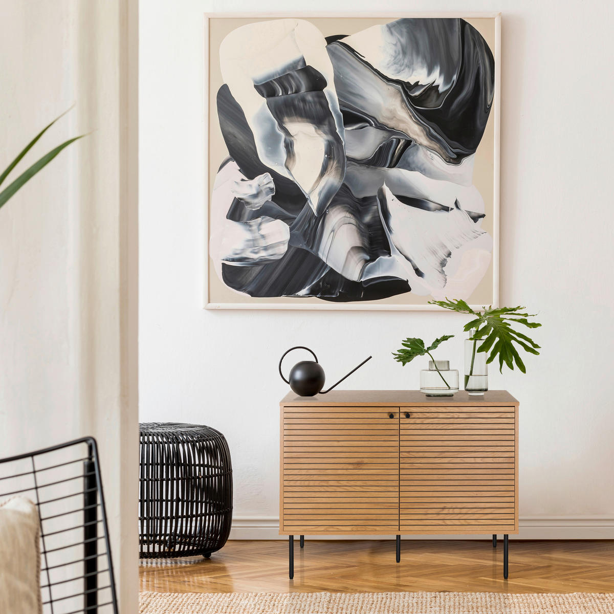 SIDEBOARD  in 100/74/40 cm  - Eichefarben/Schwarz, MODERN, Holzwerkstoff/Metall (100/74/40cm) - MID.YOU
