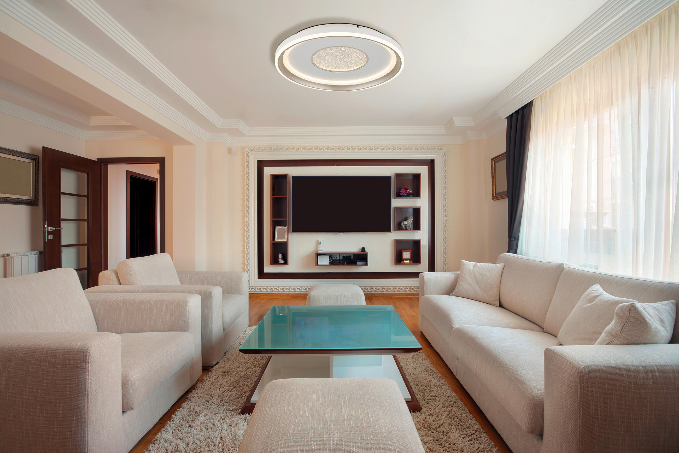 LED-DECKENLEUCHTE 48/7,5 cm   - Champagner/Weiß, Design, Kunststoff/Metall (48/7,5cm) - Globo