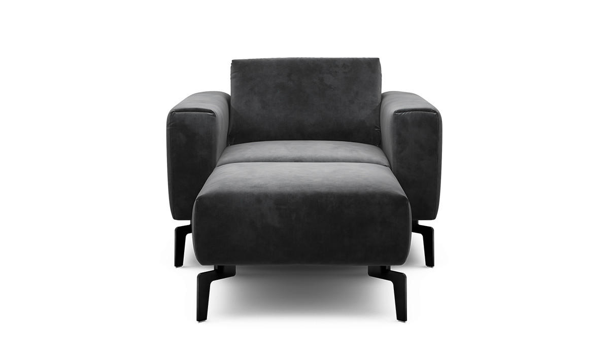 Sessel inkl. Hocker in Samt Anthrazit  - Anthrazit/Schwarz, Design, Textil/Metall (110/85/86-94cm) - SENSOO