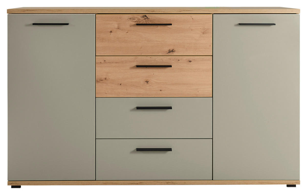 SIDEBOARD  150/92/38 cm 4 Schublade(n)  - Salbeigrün/Schwarz, Konventionell, Holzwerkstoff/Kunststoff (150/92/38cm) - Xora