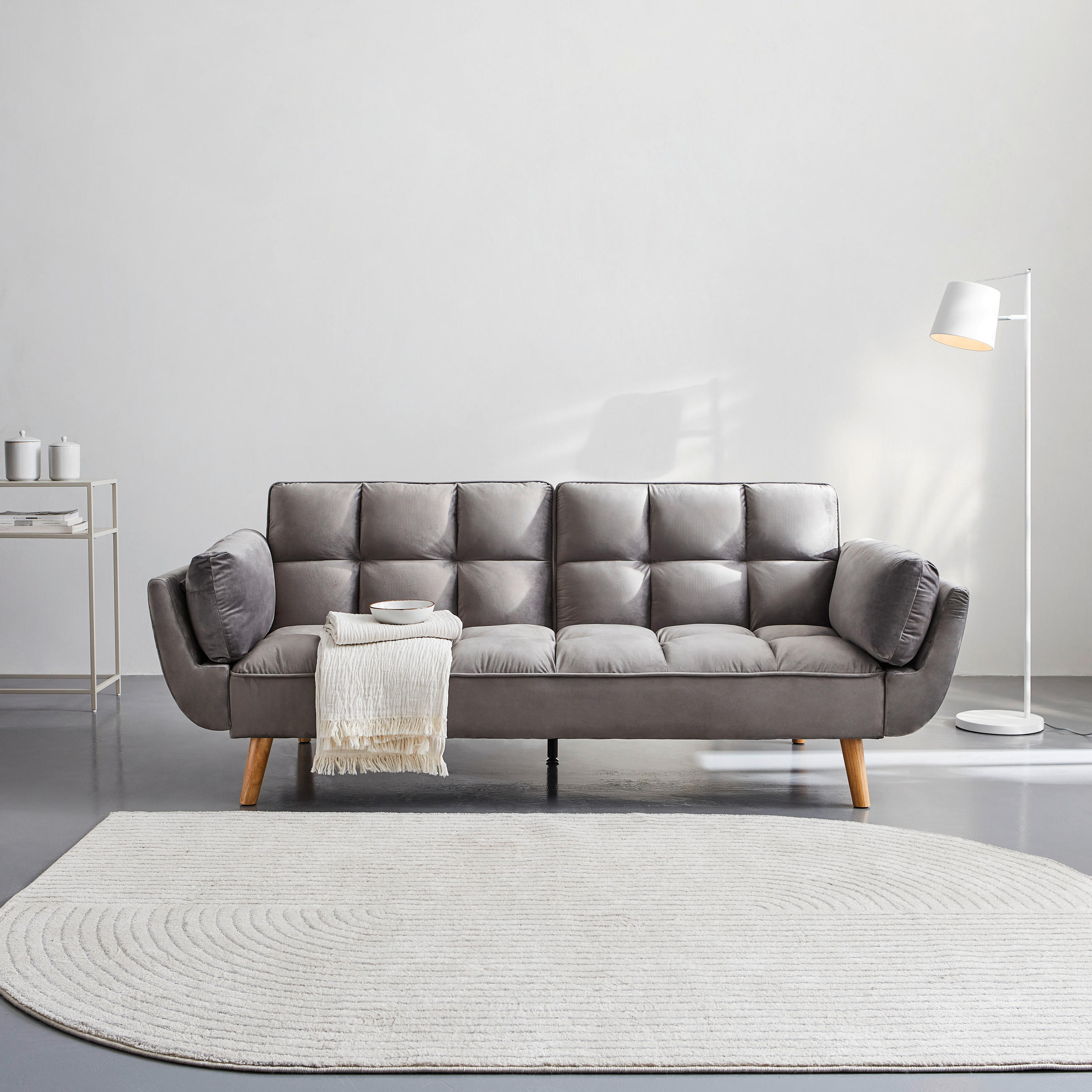 SCHLAFSOFA in Samt Grau  - Naturfarben/Grau, MODERN, Holz/Textil (212/92/81cm) - MID.YOU