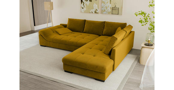 ECKSOFA Currygelb Cord - Currygelb/Schwarz, KONVENTIONELL, Holz/Textil (298/202cm) - Carryhome
