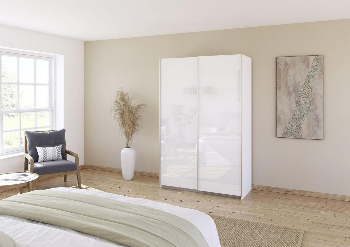 SCHWEBETÜRENSCHRANK  in Weiß, Weiß Hochglanz  - Weiß Hochglanz/Alufarben, KONVENTIONELL, Holzwerkstoff/Metall (136/210/62cm) - Xora