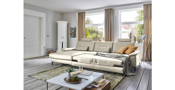 ECKSOFA in Echtleder Ecru 176/334 cm - Ecru/Schwarz, Design, Leder/Metall (176/334cm) - Dieter Knoll