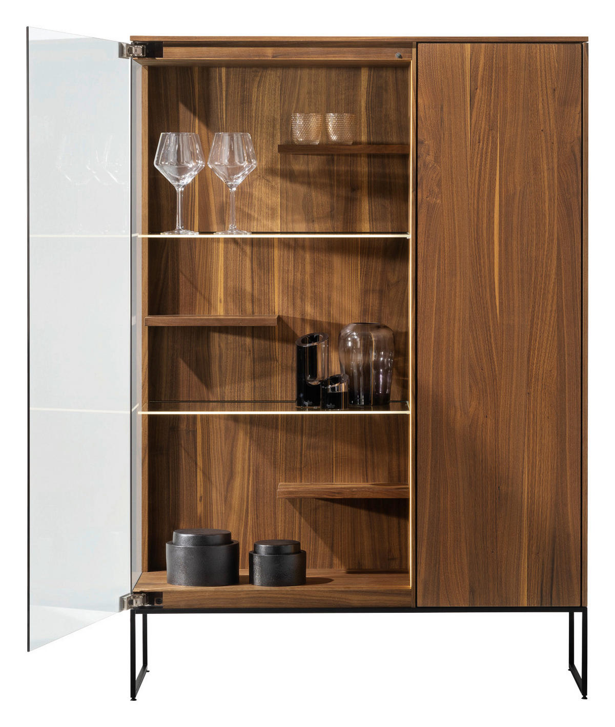VITRINE  in massiv Nussbaum Nussbaumfarben - Nussbaumfarben/Schwarz, KONVENTIONELL, Glas/Holz (103,8/150,1/41,8cm) - Team 7