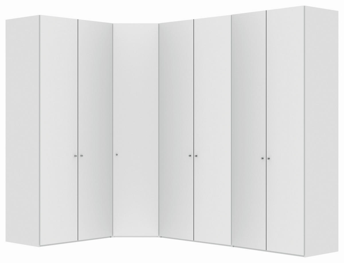 ECKKLEIDERSCHRANK 196/236/296 cm Weiß, Weiß Hochglanz  - Weiß Hochglanz/Silberfarben, Design, Holzwerkstoff/Metall (196/236/296cm) - Jutzler
