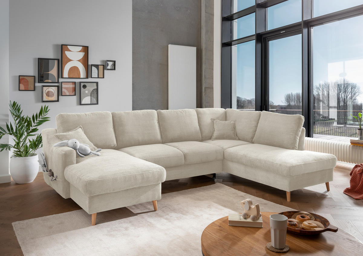 WOHNLANDSCHAFT in Cord Beige  - Beige/Naturfarben, KONVENTIONELL, Holz/Textil (150/301/200cm) - P & B