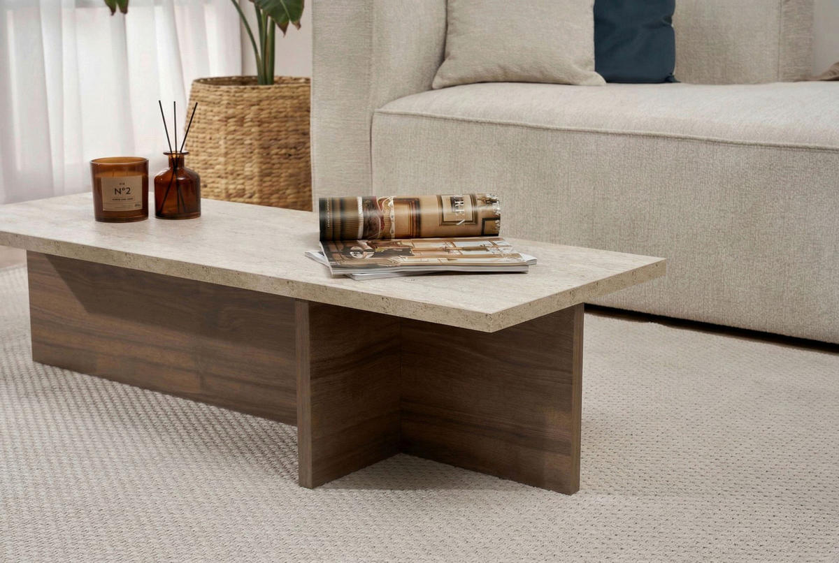 COUCHTISCH Walnussfarben, Elfenbein  - Elfenbein/Walnussfarben, MODERN, Holzwerkstoff (120/30/45cm) - MID.YOU