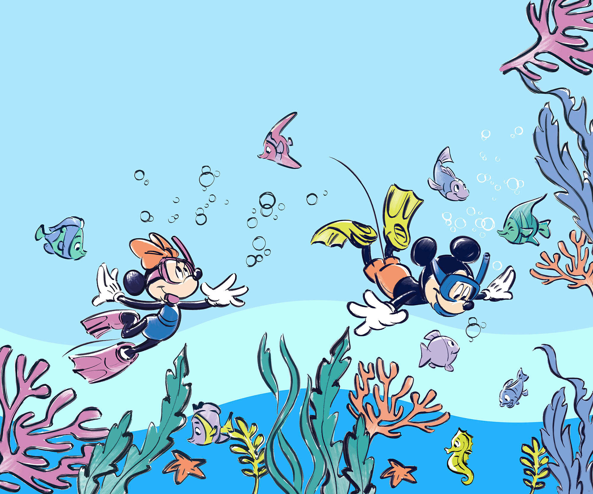 FOTOTAPETE MICKEY&MINNIE CORAL  - Naturfarben, Design, Textil (300/250cm) - Disney